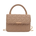 Beige quilted handbag with triangular stitching, braided handle and gold chain strap - Khaki