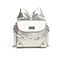 Mini silver chain bag for women with large bow detail and stylish wrinkled texture finish - Silver / Large