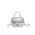 Mini silver chain box bag with quilted finish and metal butterfly clasp - Silver
