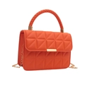 Orange geometric quilted handbag with woven handle and gold chain shoulder strap - Orange