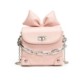 Mini light pink crossbody bag with a large bow detail and silver chain strap - Pink / Large