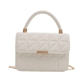 White quilted shoulder bag with woven handle and gold chain strap in a classic style - White