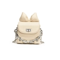 Chique crème mini crossbodytas met strikdetail en zilveren metalen kettingriem - Wit / Klein