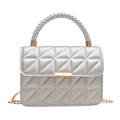 Silver quilted geometric handbag with metallic finish and gold chain strap detail - Silver