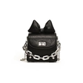 Mini zwarte crossbody tas met geplooide textuur, grote strik en zilveren kettingriem - Zwart / Klein