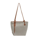 Bolso tote minimalista de lona beige con asas de cuero marrón y correa para el hombro - Marrón