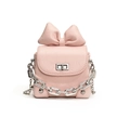 Roze mini-crossbodytas met strik, leertextuur en zilveren ketting voor vrouwen - Roze / Klein
