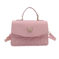 Pink quilted crossbody bag with white butterfly buckle and triangular stitching pattern - Pink