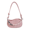 Bolso baguette rosa con colgante de corazón de perlas y acabado en cuero texturizado - Rosa