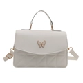 Chic white crossbody bag with quilted rhombic pattern and golden butterfly ornament - White