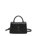 Bolso bandolera minimalista de cuero negro mate con hebilla circular y correa delgada - Negro