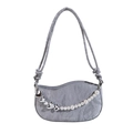 Bolso de hombro plisado gris plata con perlas, colgante de corazón y detalle de nudo - Gris