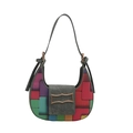 Retro-Satteltasche im Patchwork-Design mit Denim-Riemen und goldener Wellenschnalle - Gemustertes Grün