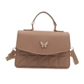 Quilted crossbody bag in khaki finish with a decorative white butterfly charm - Khaki