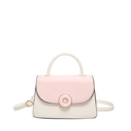 Women's minimalist bicolor handbag in soft pink and beige with a gold circular buckle - Pink/White