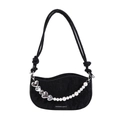 Bolso bandolera negro ondulado con cadena de perlas y corazón y texto de Fashion - Negro
