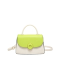 Minimalist green and beige small square bag with magnetic closure and top handle - Green and White Contrast