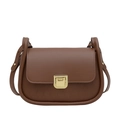 Dark brown shoulder bag featuring smooth leather flap and diamond quilted pattern with gold lock - Brown