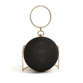 Borsa da sera sferica nera glitterata con manico in oro con strass e tracolla a catena - Nero