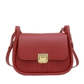 Fashionable burgundy square crossbody bag with diamond lattice embossing and gold buckle - Burgundy