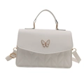 Elegant white crossbody small square bag with gold butterfly accent and textured finish - White
