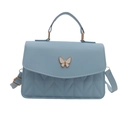 Light blue square handbag with white butterfly buckle and V-shaped quilting detail - Blue