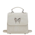 Chic cream white mini backpack with embossed marble texture and silver butterfly accent - White