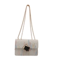Borsa a tracolla bianca con ricami ondulati colorati e tracolla a catena dorata - Bianco