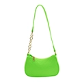 Neon green baguette shoulder bag featuring V-quilted fabric and gold chain detail - Green