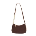 Brown quilted felt shoulder bag with V-shaped stitching and golden metal chain strap - Brown