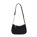 Retro black minimalist shoulder bag with matte diamond texture and golden chain strap - Black