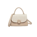 Minimalist beige crossbody bag with straw weave flap and top handle for women - Khaki