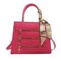 Rose pink fashion handbag with gold zipper design and elegant silk scarf handle - Rose Pink