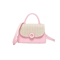 Pink PU leather and straw patchwork small square crossbody bag for women - Pink