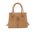 Elegant khaki faux leather handbag with golden SS logo and metallic fringe tassels - Khaki