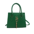 Chic dark green square handbag with golden S-logo pendant and detachable strap - Green