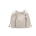 Moderne weiße PU-Leder Kordelzug-Beuteltasche mit zwei Reißverschlüssen und Silberkette - Weiß