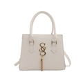 Chic cream white handbag with golden double-S logo pendant and crossbody strap - White