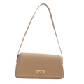Borsa a tracolla beige minimalista con chiusura a rotazione dorata e finitura opaca - Cachi