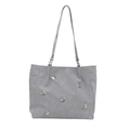Borsa a secchiello grigio-azzurra con cinque farfalle dorate e spalline lunghe sottili - Blu