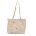 Elegante borsa a secchiello crema con ciondoli a farfalla argento e doppie tracolle - Bianco