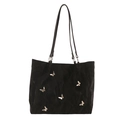Grande borsa tote nera in nylon con accenti metallici a farfalla argento e spalline - Nero