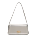 Elegante borsa baguette rettangolare argento con finitura metallica e chiusura a scatto oro - Argento