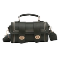 Vintage dark green shoulder bag with gold metal buckles and wide ethnic strap - Green