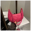Top view of rose pink crescent bag with geometric embossed texture and gold hardware - Rose Pink