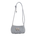 Elegant light blue crossbody bag with silver butterfly charm and pleated texture - Blue