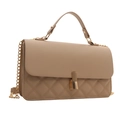 Beige crossbody square bag featuring quilted leather design and gold chain strap - Khaki