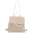 Cremeweiße Umhängetasche aus weichem Leder mit Kettenriemen und Metalldrehverschluss - Weiß