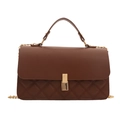 Minimalist dark brown crossbody bag with quilted pattern and gold buckle lock - Brown