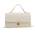 Quilted off-white crossbody bag with gold metal clasp and chain strap for women - White